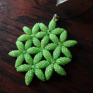 Temple Tree Flower of Life Beaded Pendant - Neon Green