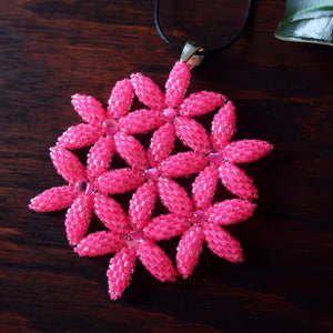 Temple Tree Flower of Life Beaded Pendant - Neon Pink
