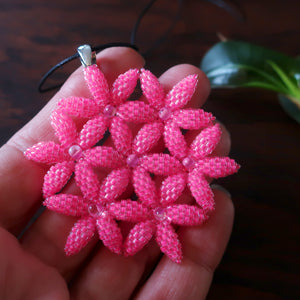 Temple Tree Flower of Life Beaded Pendant - Neon Pink