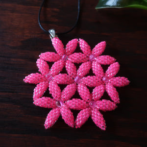 Temple Tree Flower of Life Beaded Pendant - Neon Pink