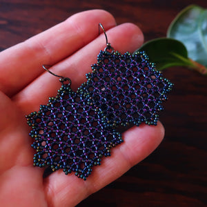 Temple Tree Hexagon Mandala Earrings - Night Lights - Large