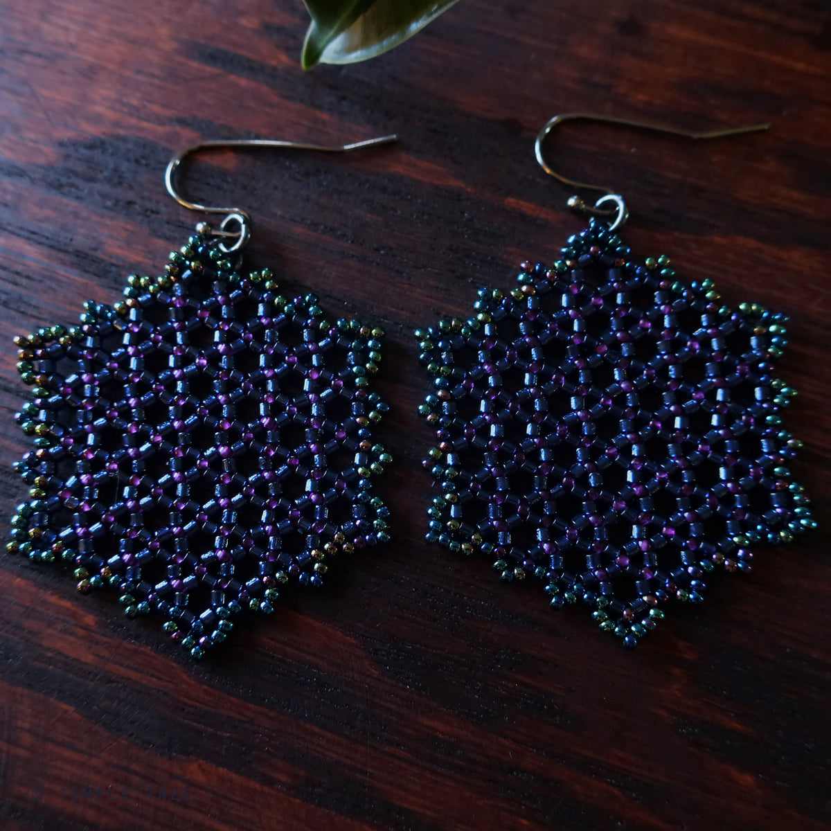 Temple Tree Hexagon Mandala Earrings - Night Lights - Large
