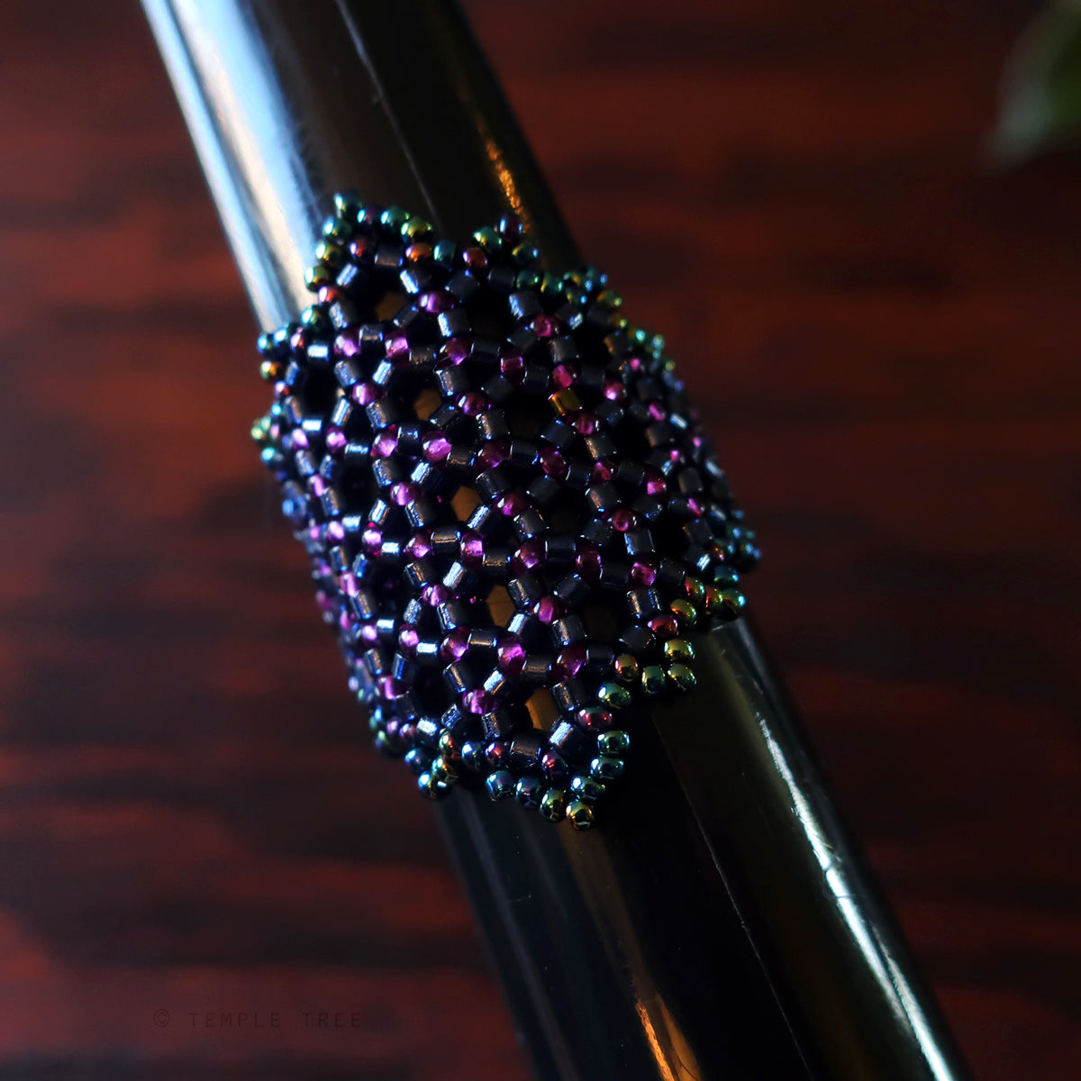 Temple Tree Hexagon Mandala Beaded Ring - Night Lights