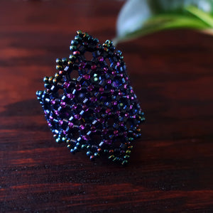 Temple Tree Hexagon Mandala Beaded Ring - Night Lights