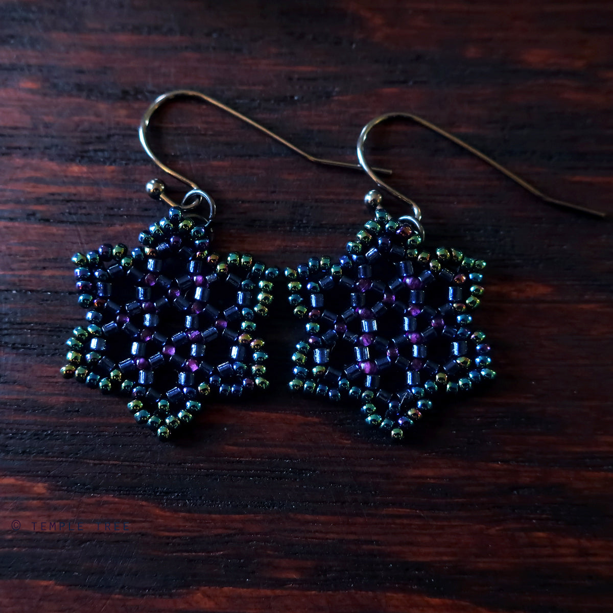 Temple Tree Hexagon Mandala Earrings - Night Lights - Tiny