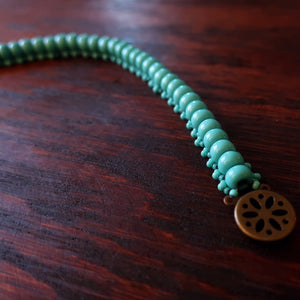 Temple Tree Boho Glass Bead Caterpillar Weave Bracelet - Opaque Aqua