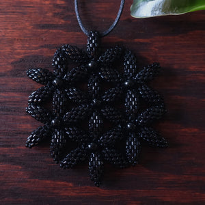Temple Tree Flower of Life Beaded Pendant - Opaque Black