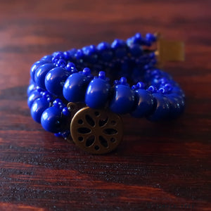 Temple Tree Bohemian Glass Bead Caterpillar Weave Bracelet - Blue