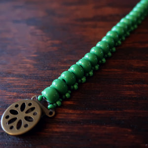 Temple Tree Boho Glass Bead Caterpillar Weave Bracelet - Opaque Green