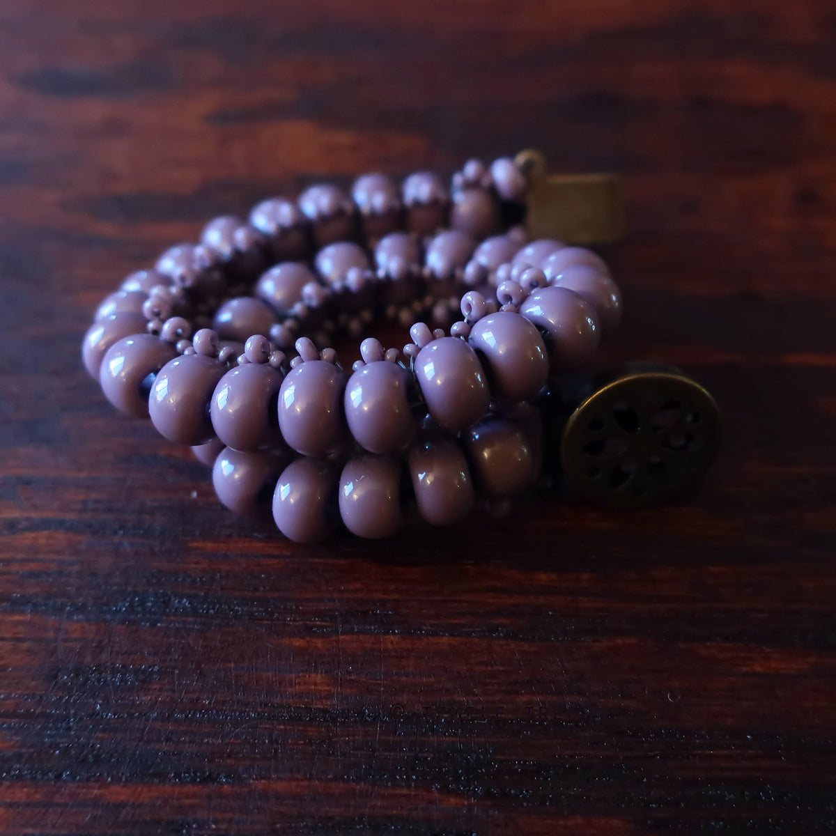 Temple Tree Boho Glass Bead Caterpillar Weave Bracelet - Opaque Mauve