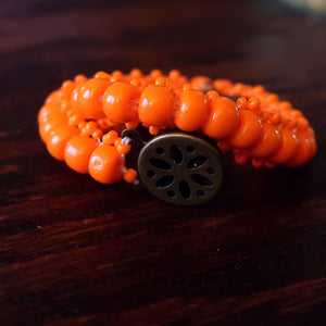 Temple Tree Boho Glass Bead Caterpillar Weave Bracelet - Opaque Orange