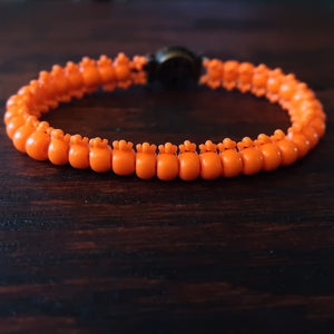 Temple Tree Boho Glass Bead Caterpillar Weave Bracelet - Opaque Orange