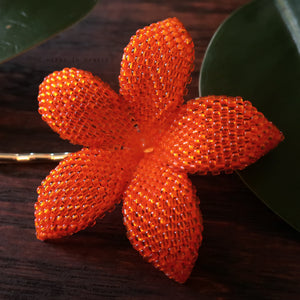 Heart in Hawaii 2.5 Inch Beaded Plumeria Hair Flower - Orange