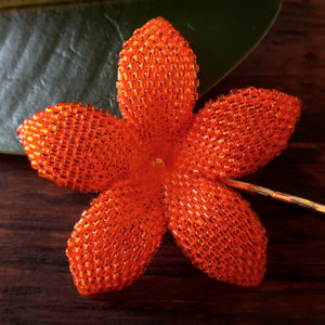Heart in Hawaii 2.5 Inch Beaded Plumeria Hair Flower - Orange