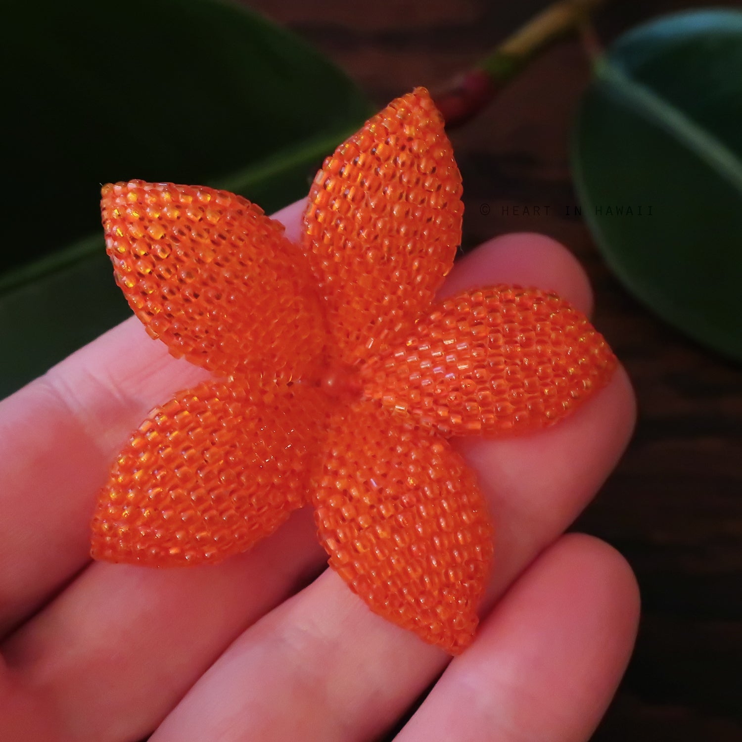 Heart in Hawaii 2 Inch Beaded Plumeria Flower Brooch - Orange