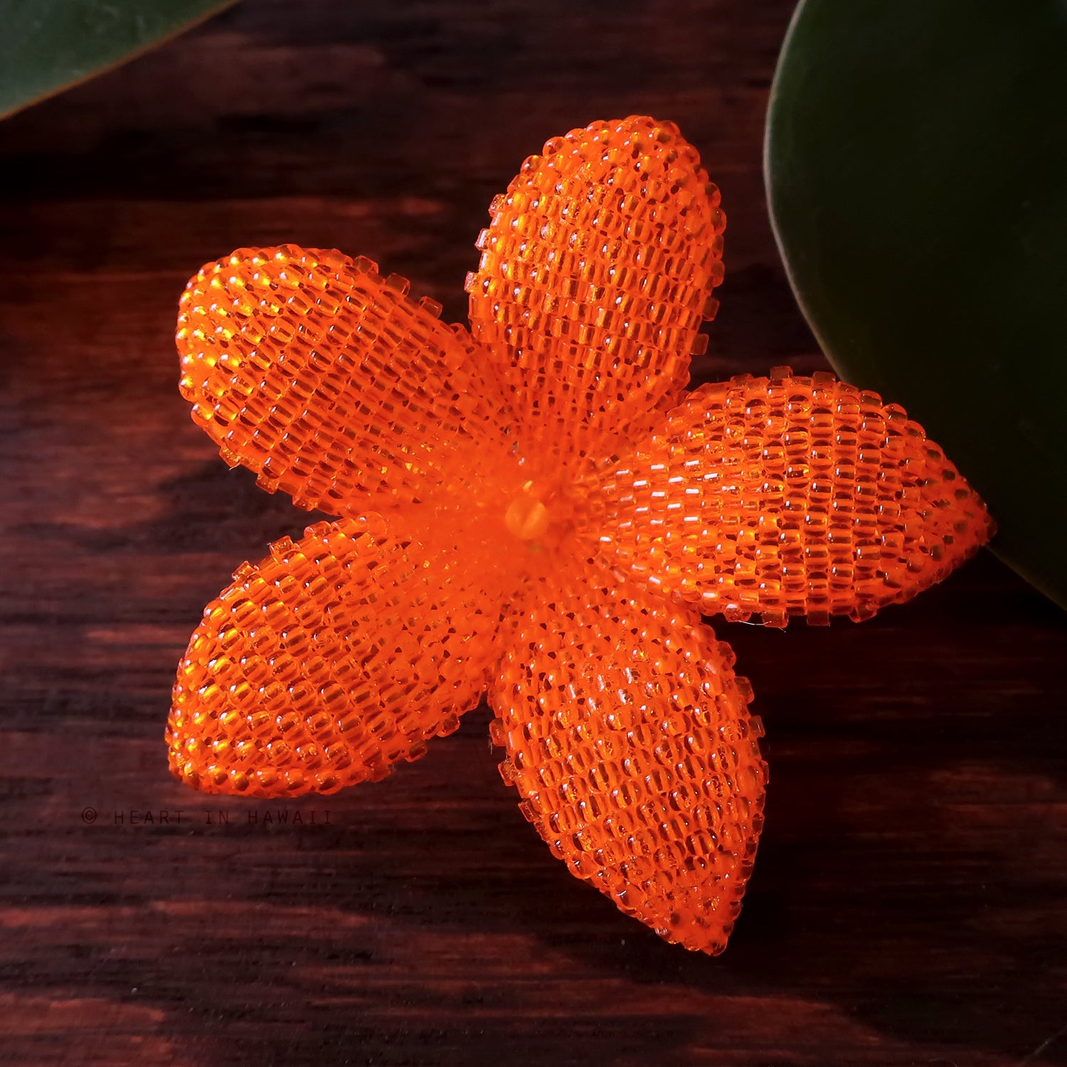 Heart in Hawaii 2 Inch Beaded Plumeria Flower Brooch - Orange