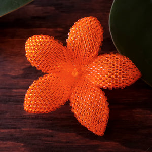 Heart in Hawaii 2 Inch Beaded Plumeria Flower Brooch - Orange
