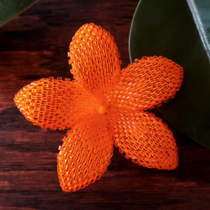 Heart in Hawaii 2 Inch Beaded Plumeria Flower Brooch - Orange