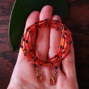 Temple Tree Curio Weave Beaded Mask Lanyard - Orange with Bronze