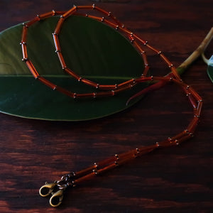Temple Tree Bamboo Weave Thin Beaded Mask Lanyard - Orange and Bronze