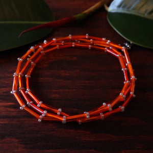 Temple Tree Bamboo Weave Thin Beaded Mask Lanyard - Orange and Grey