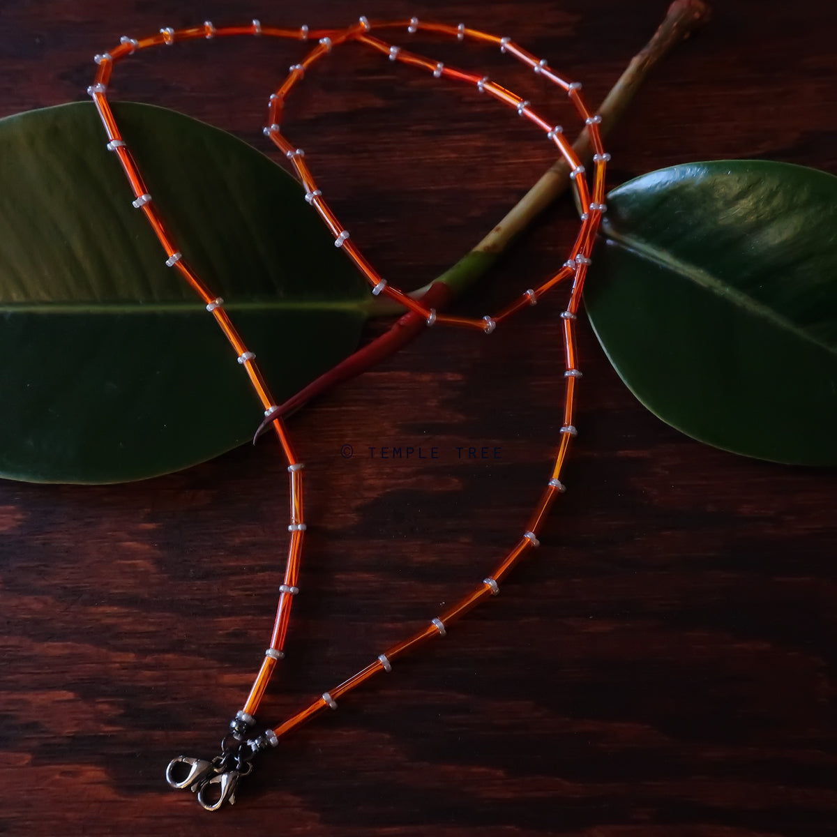Temple Tree Bamboo Weave Thin Beaded Mask Lanyard - Orange and Grey