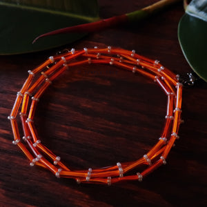 Temple Tree Bamboo Weave Thin Beaded Mask Lanyard - Orange and Grey