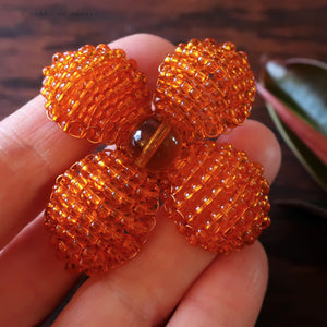 Heart in Hawaii Makalapua Quatrefoil Beaded Flower Brooch - Orange