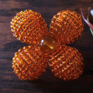 Heart in Hawaii Makalapua Quatrefoil Beaded Flower Brooch - Orange