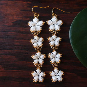 Heart in Hawaii 4x Plumeria Beaded Long Dangles - Pearly White with Gold