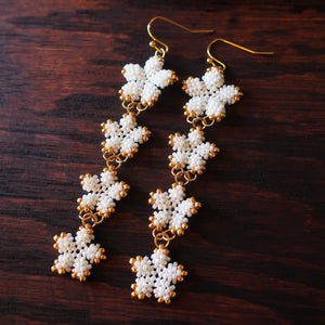 Heart in Hawaii 4x Plumeria Beaded Long Dangles - Pearly White with Gold
