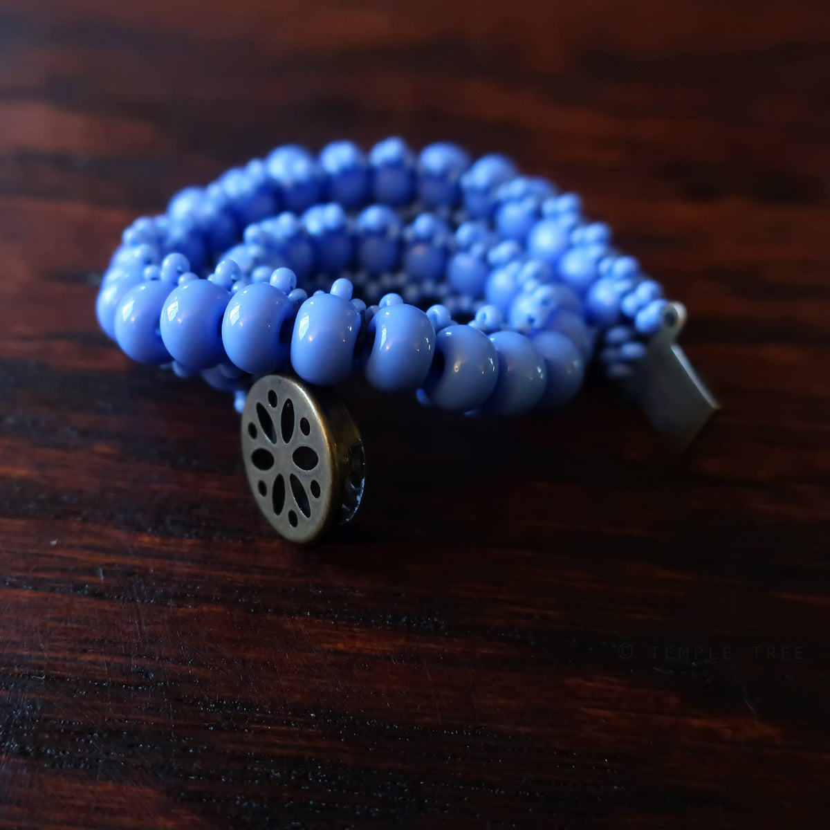 Temple Tree Boho Glass Bead Caterpillar Weave Bracelet - Opaque Periwinkle