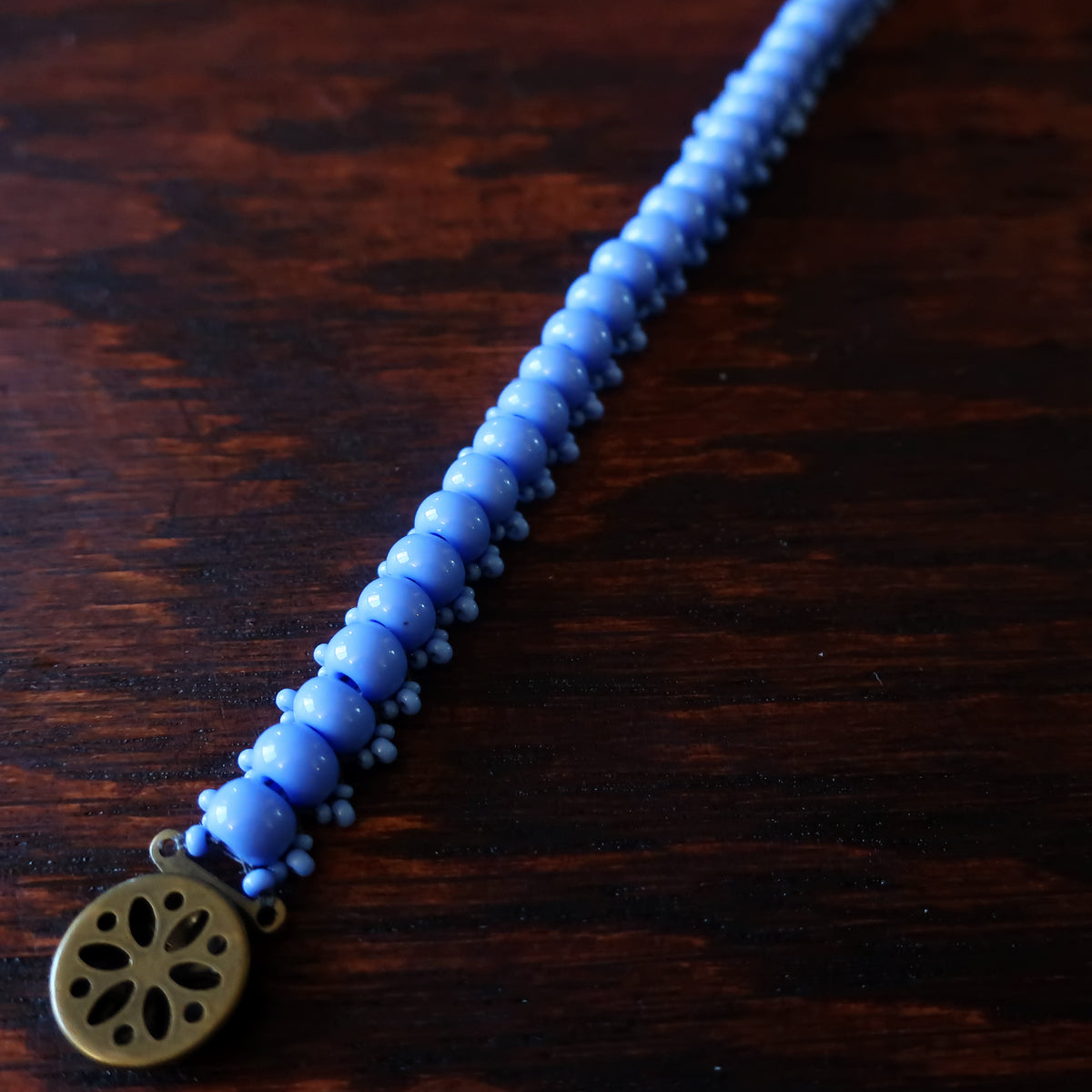 Temple Tree Boho Glass Bead Caterpillar Weave Bracelet - Opaque Periwinkle