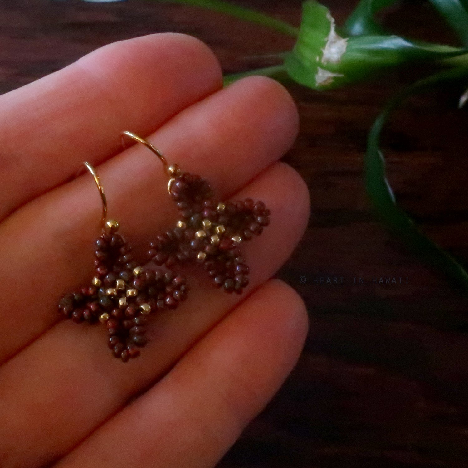 Heart in Hawaii Beaded Quatrefoil Dangles - Picasso Red with Gold