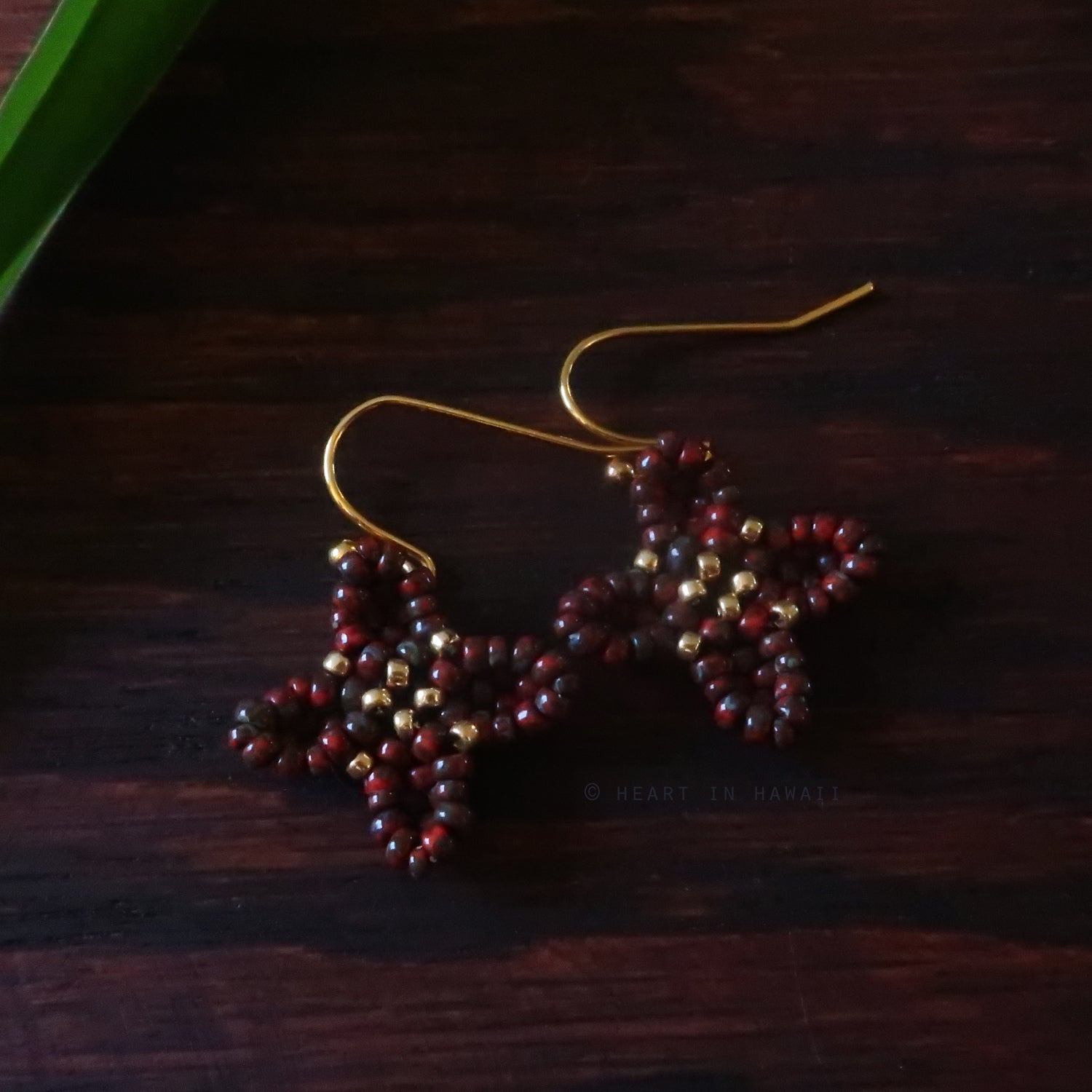 Heart in Hawaii Beaded Quatrefoil Dangles - Picasso Red with Gold