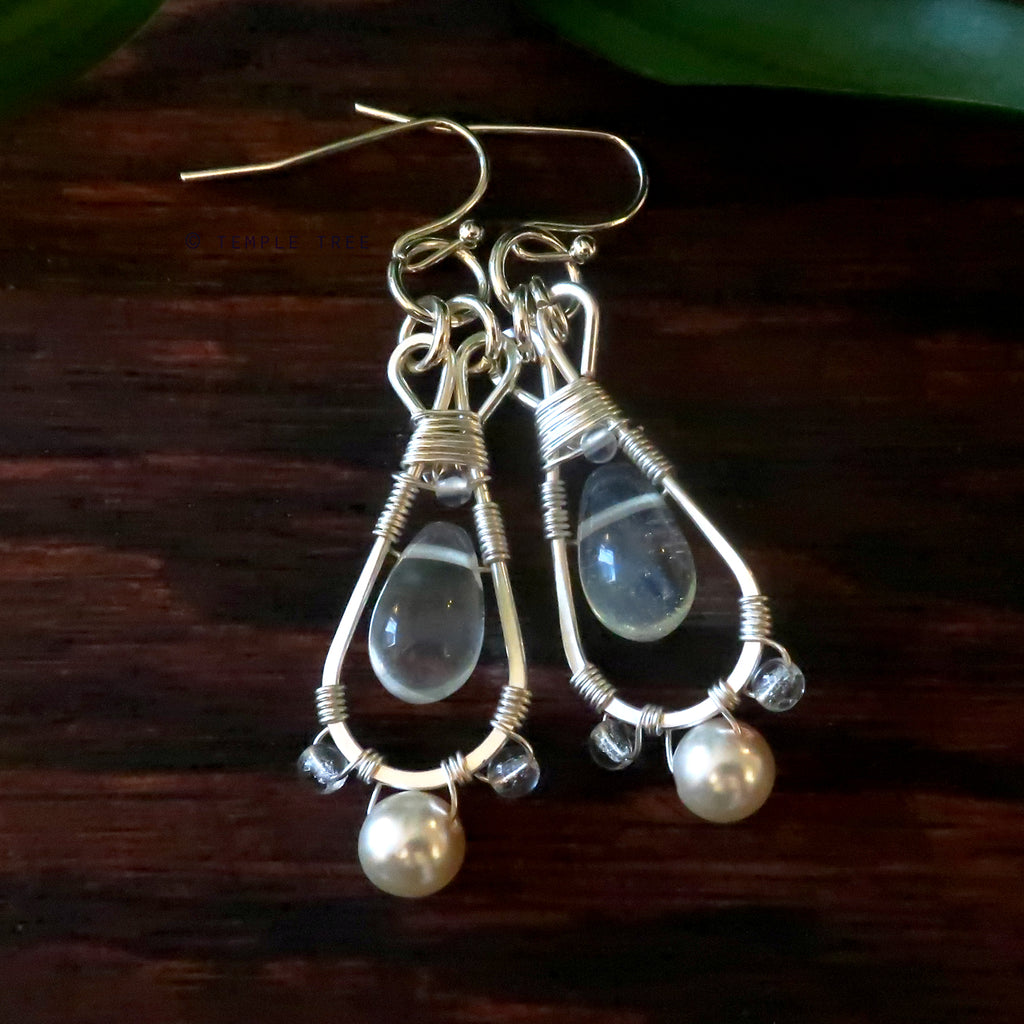 Temple Tree Silver-Plated Pendulum Dangle Earrings - Pineapple Quartz