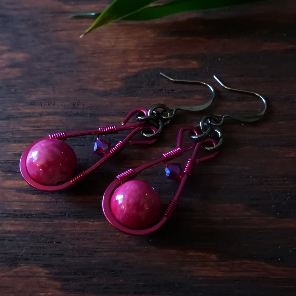 Temple Tree Pendulum Dangle Spinner Earrings in Pink - Agate