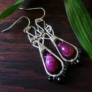 Temple Tree Silver-Plated Pendulum Dangle Earrings - Pink Banded Agate