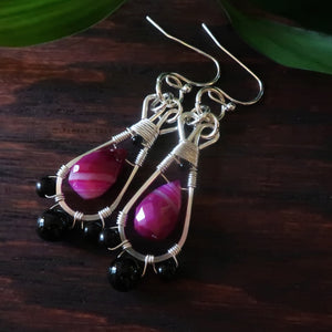 Temple Tree Silver-Plated Pendulum Dangle Earrings - Pink Banded Agate