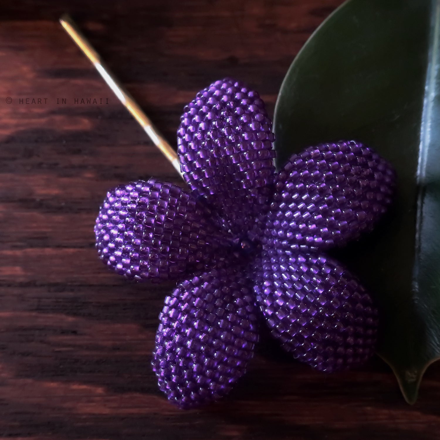 Heart in Hawaii 2.5 Inch Beaded Plumeria Flower - Purple