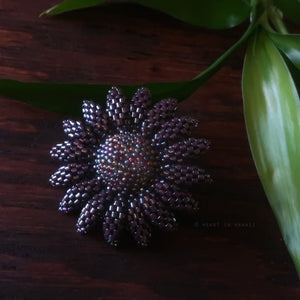Heart in Hawaii Beaded Sunflower Brooch or Pendant - Dark Purple Iris