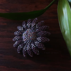 Heart in Hawaii Beaded Sunflower Brooch or Pendant - Dark Purple Iris