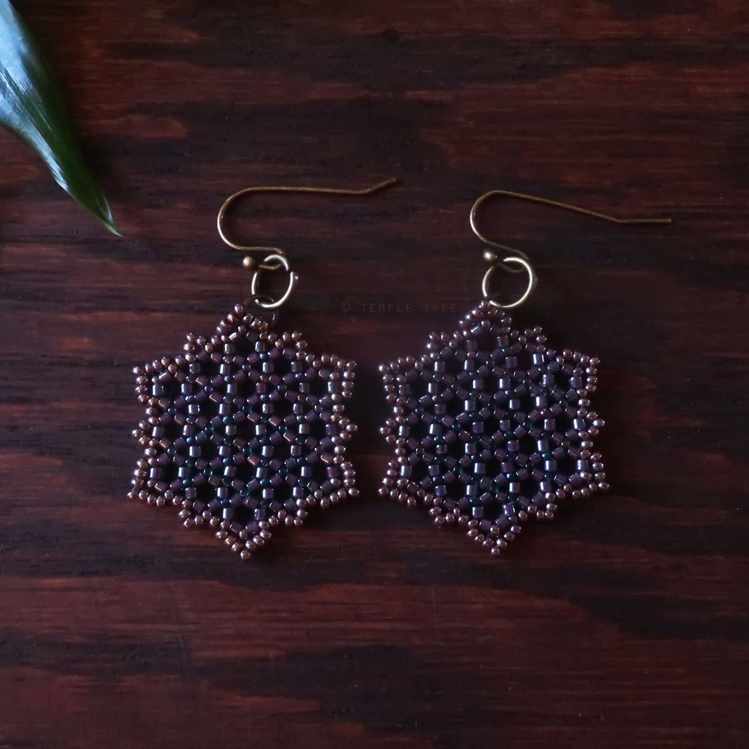 Temple Tree Hexagon Mandala Earrings - Dark Purple Lined Emerald - Medium