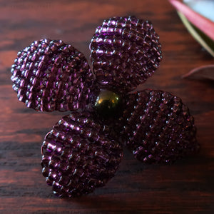 Heart in Hawaii Makalapua Quatrefoil Beaded Flower Brooch - Purple