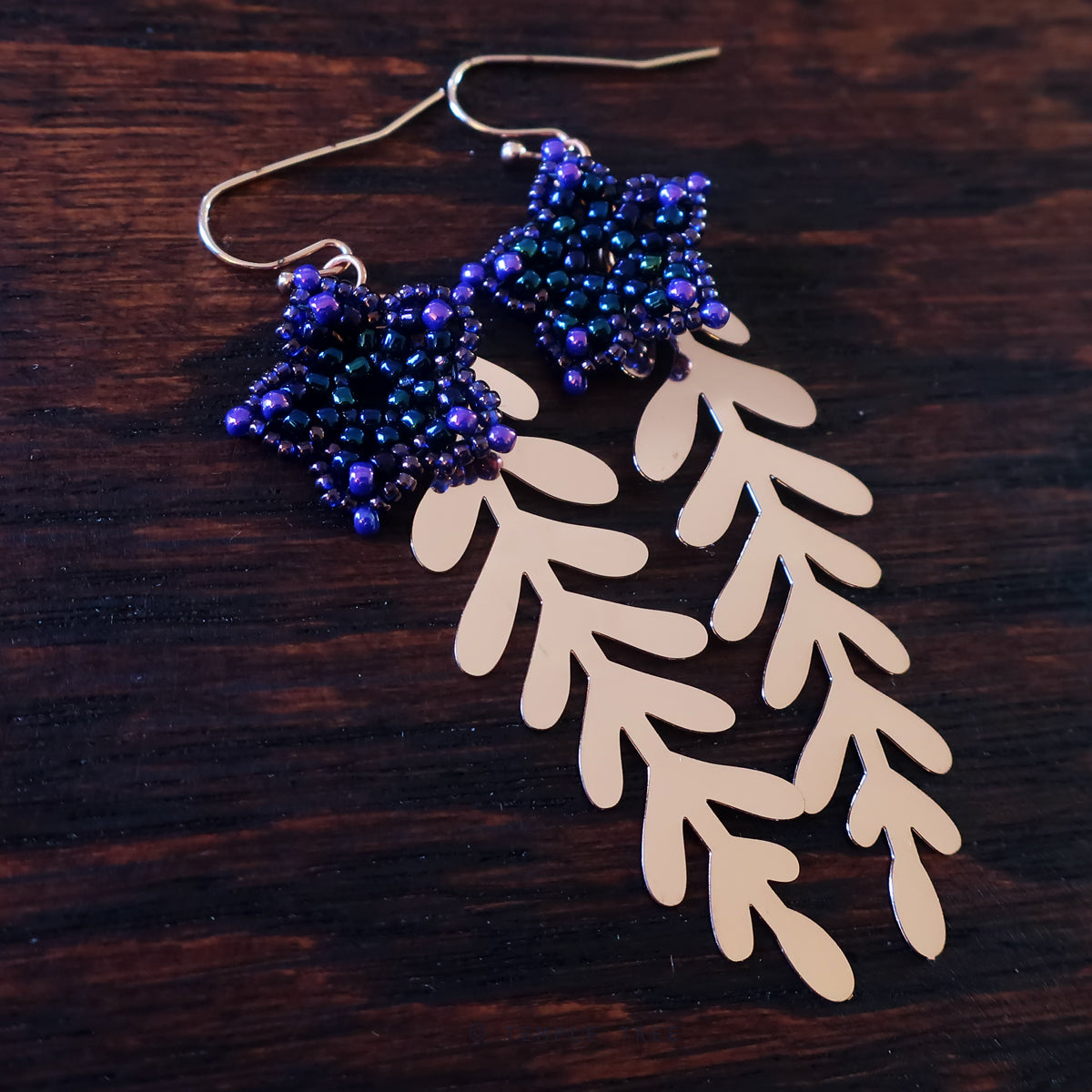 Temple Tree Mini-Flower Beaded Earrings with Rosegold Leaves