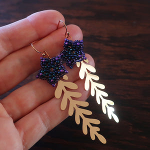 Temple Tree Mini-Flower Beaded Earrings with Rosegold Leaves