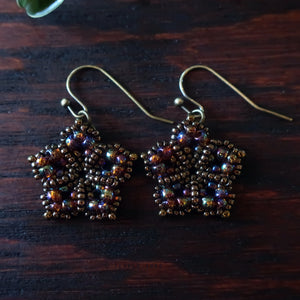 Temple Tree Mandala Flower Beaded Dangle Earrings - Rainbow Brown