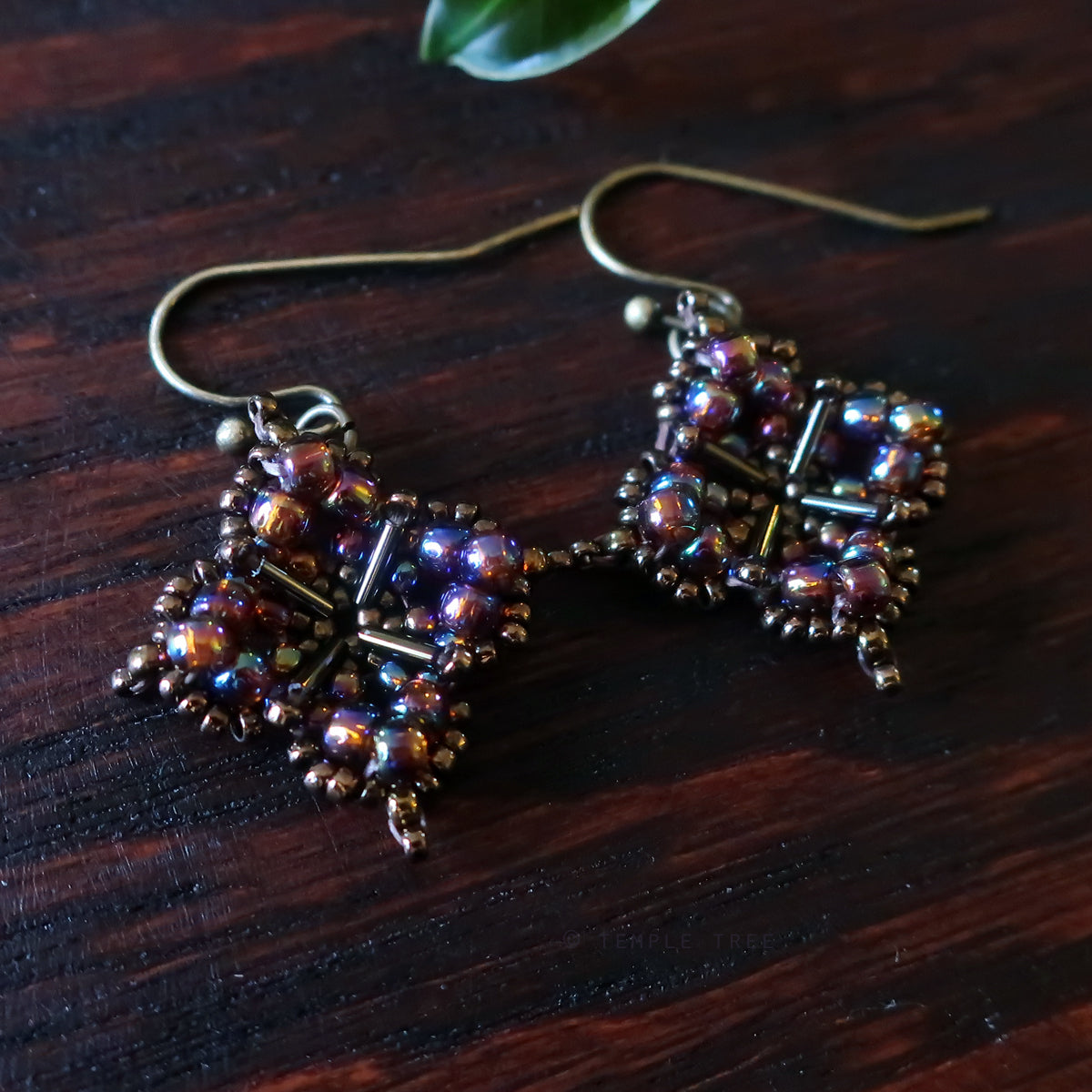 Temple Tree Quatrefoil Mandala Beaded Dangle Earrings - Rainbow Brown