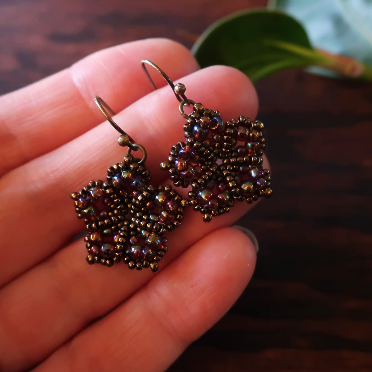 Temple Tree Mandala Flower Beaded Dangle Earrings - Rainbow Brown
