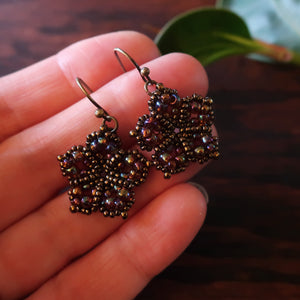 Temple Tree Mandala Flower Beaded Dangle Earrings - Rainbow Brown